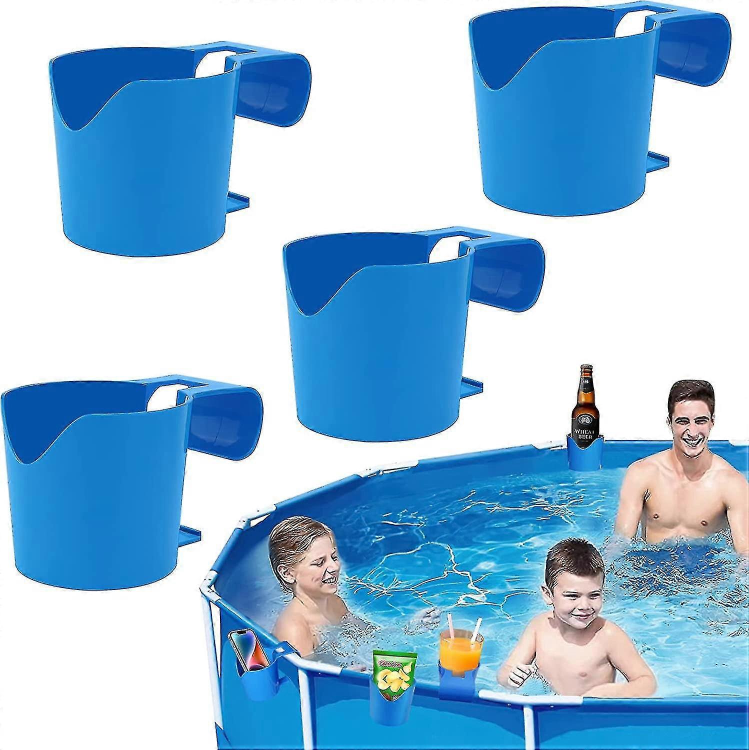 4pcs Poolside Cup Holders, Plastic Swimming Pool Drink Holder For 2or Thinner Round Bar Top Rails No Spills Pool Holder