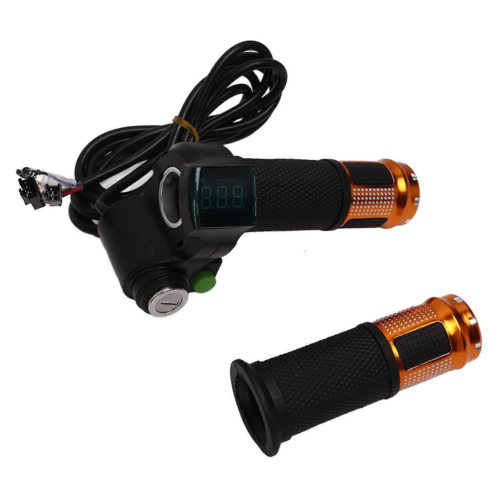 One Pair Electric Bike Throttle Handlebar with Red Screen Lock 12V to 99V with Keys Bike Throttle Grip Set for Riding Gold