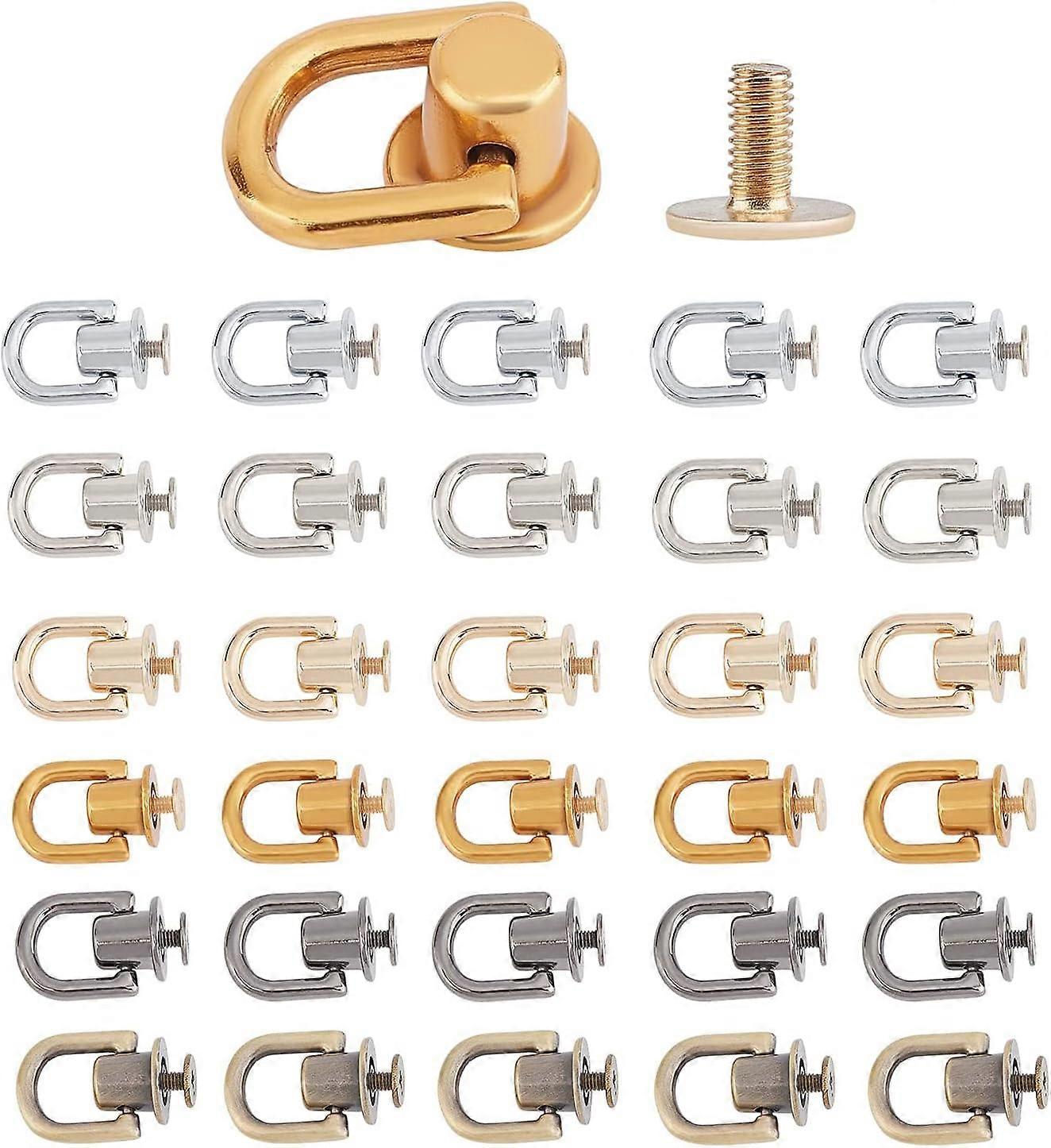 30 Sets D Ring Stud Screw 6 Colors Ball Post Head Buttons Rotatable D Ring Buckle Ball Studs Rivets Nails for Leather Craft for Purse Chain Connector