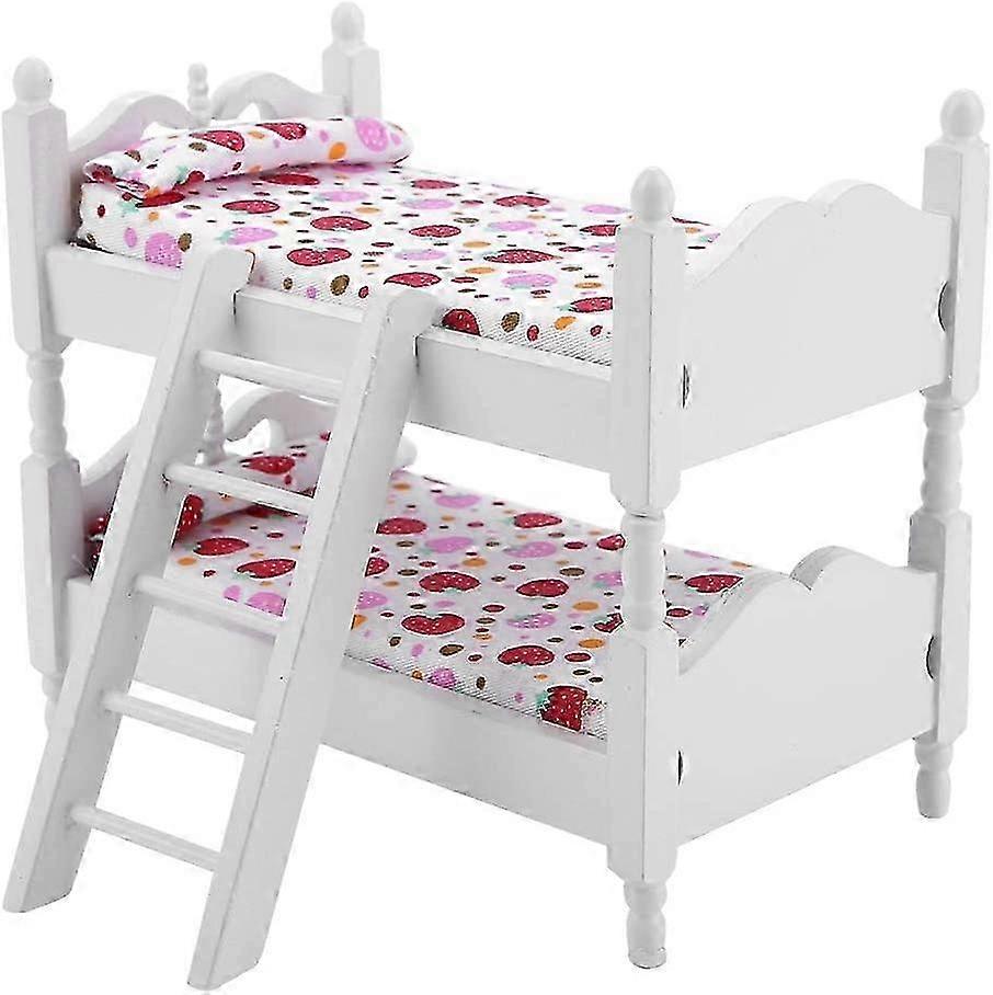 Boneca beliche, morango rosa 1:12 madeira crianças quarto modelo miniatura móveis cena props (estilo 1)