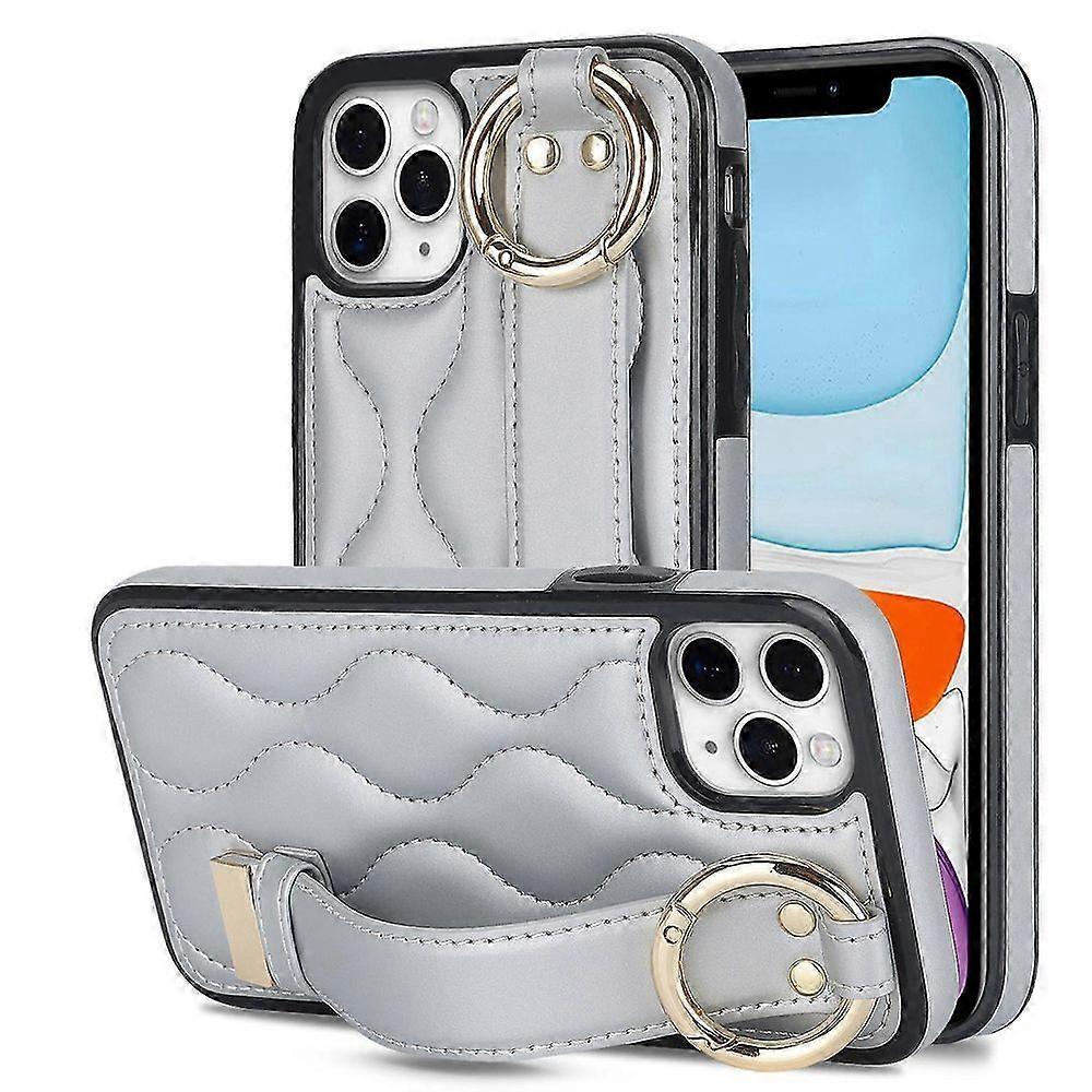 For iPhone 11 Pro Wave Pattern Cell Phone Case PU+TPU Wristband Cover