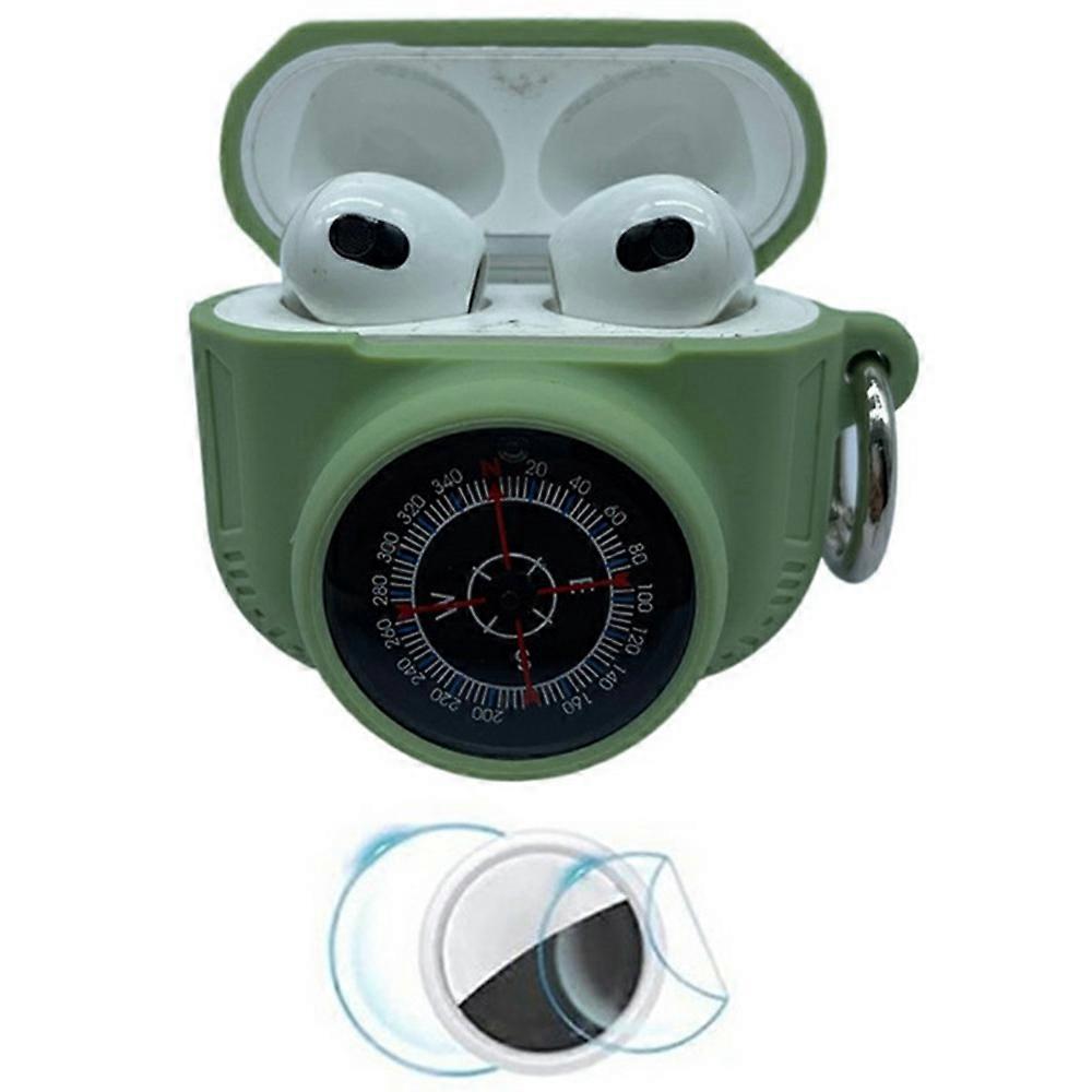 For AirPods 3 AirTag Combo Protective Case Compass Design Silicone Cover Set with Front and Back Fil