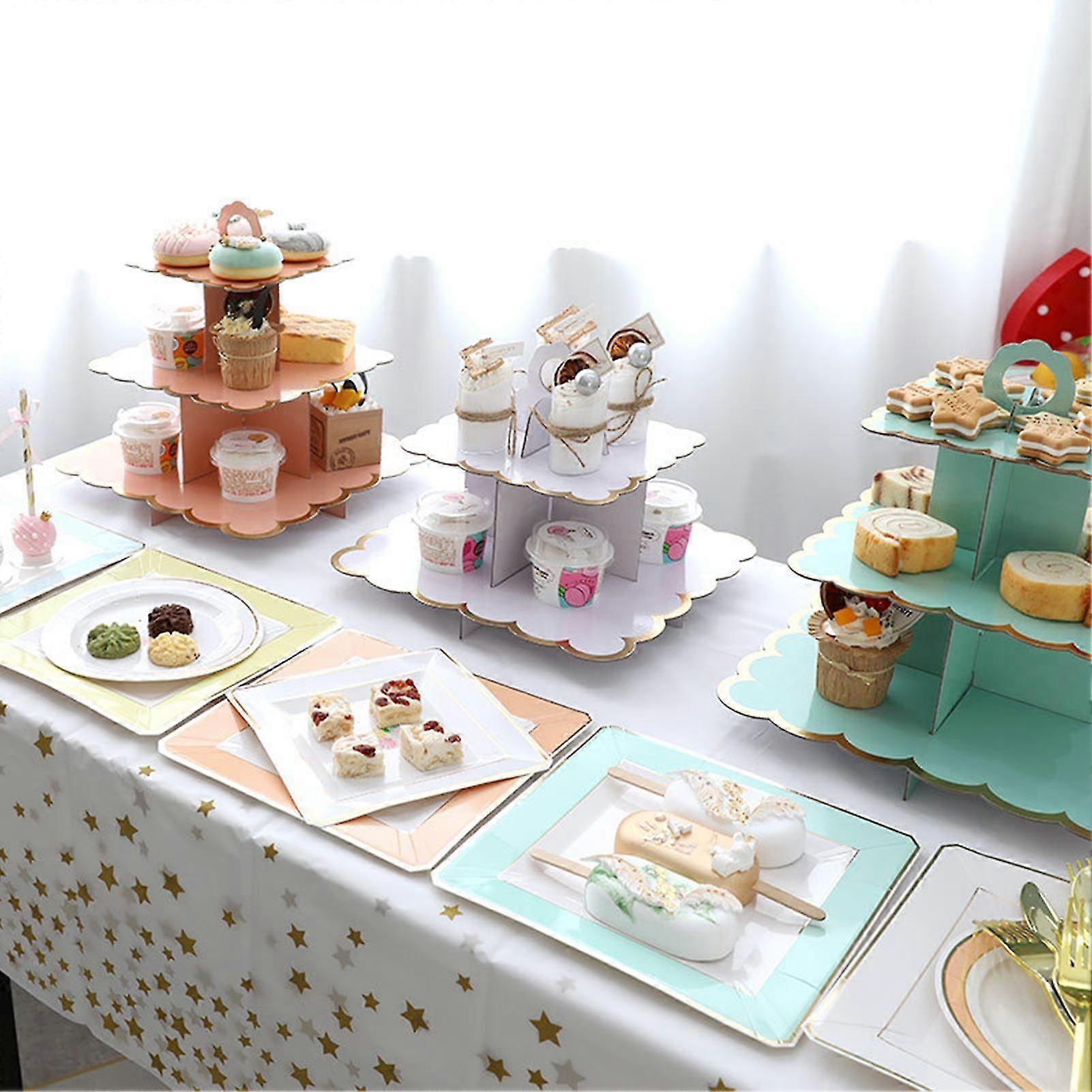 Cake Stand Exquisite Three-layer Paper Eco-friendly Disposable Dessert Stand for Wedding