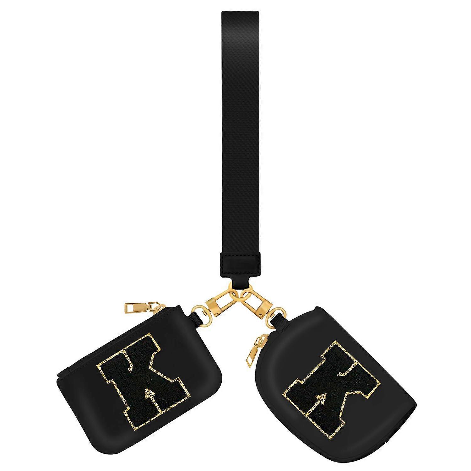 Monogrammed Wristlet Wallet with Dual Pouches & Detachable Card Holder - Compact Design for Women