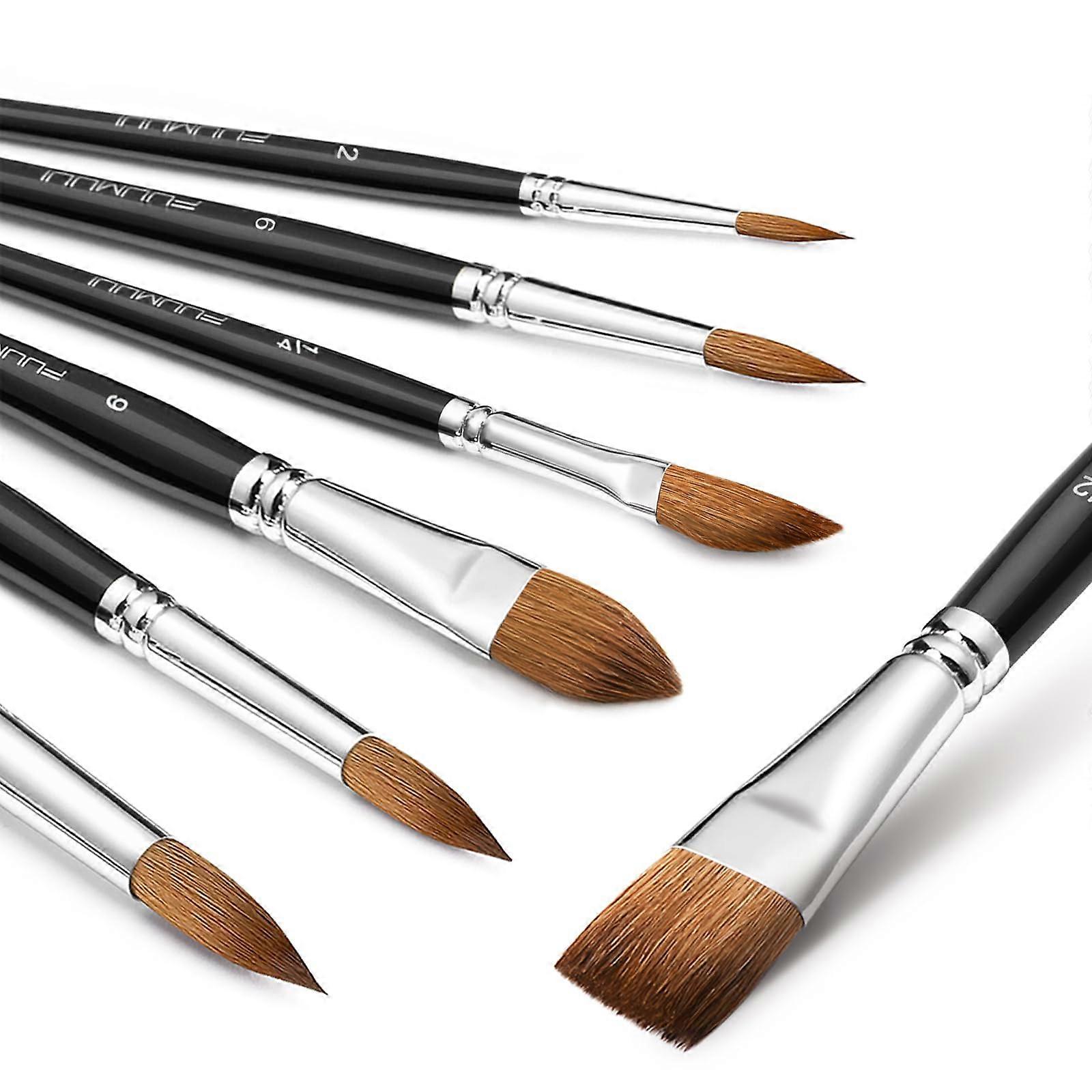 7-piece mink watercolor brush set, round head, flat head and cat tongue design, suitable for watercolor, acrylic, gouache and ink