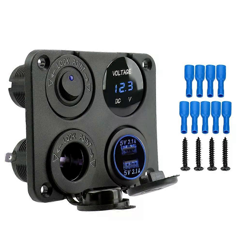 4 in 1 Switch Panel Car Cigarette Lighter Dual USB Car Charger ON-OFF Switch with Digital Voltmeter Rocker Moto