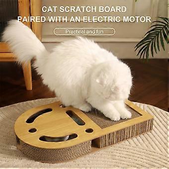 Arranhador elétrico com pista de bolas para gatos, ideal para uso em jardins e pátios.