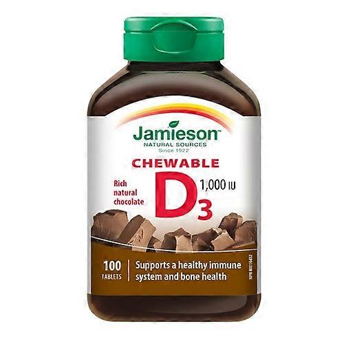 Vitaminas Jamieson Chewble Vitamina D3 1000 UI Sabor Chocolate, 100 Masticables (Paquete de 2)