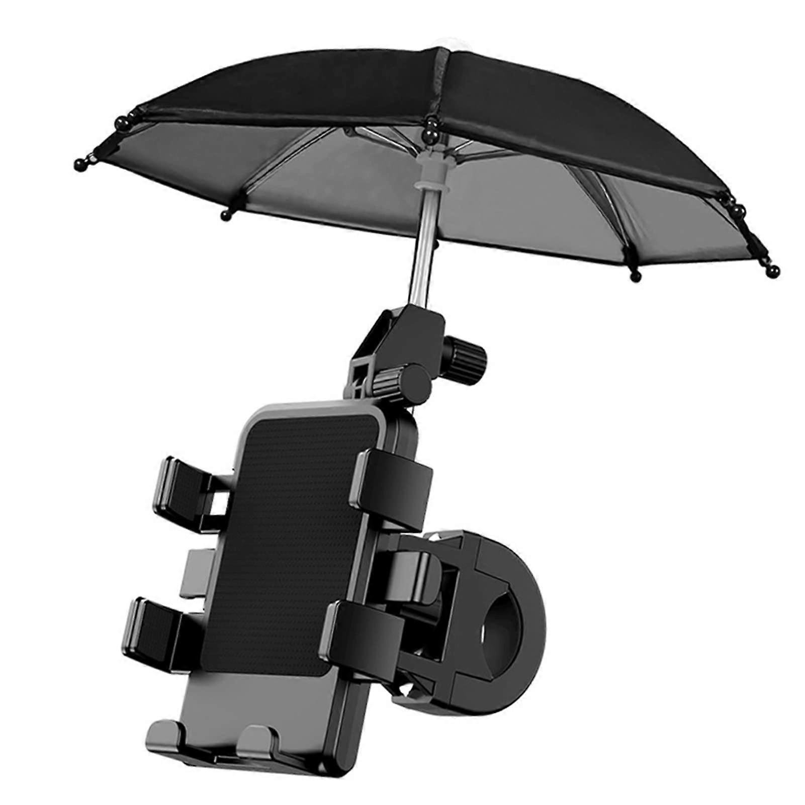 Bicycle mobile phone holder with parasol 360-degree rotation and adjustable height