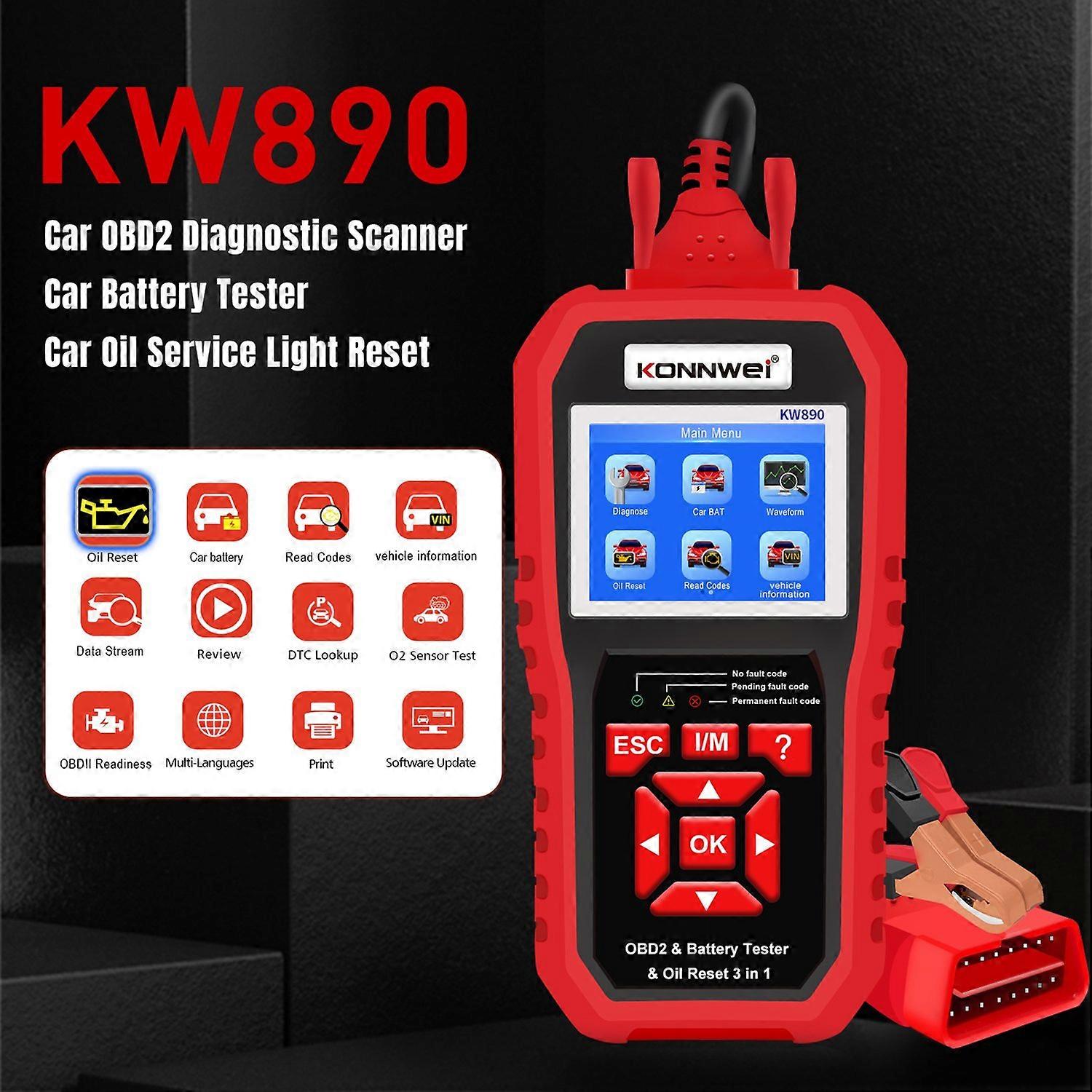 KONNWEI KW890 Professional OBDII Scanner Auto Code Reader Car Scanner+Battery Tester+Special Oil Res