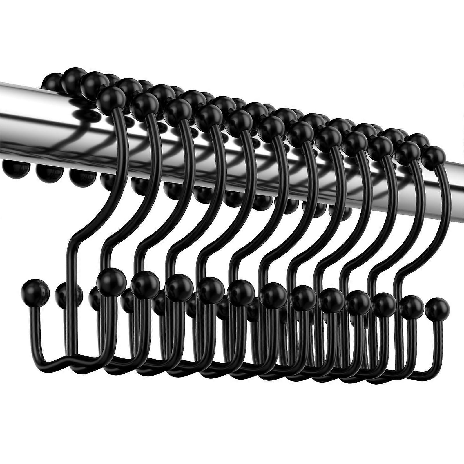 Shower Curtain Hooks 12-Piece Rust-Resistant Metal Double-Glide Hooks For Bathroom Shower Rods And Curtains