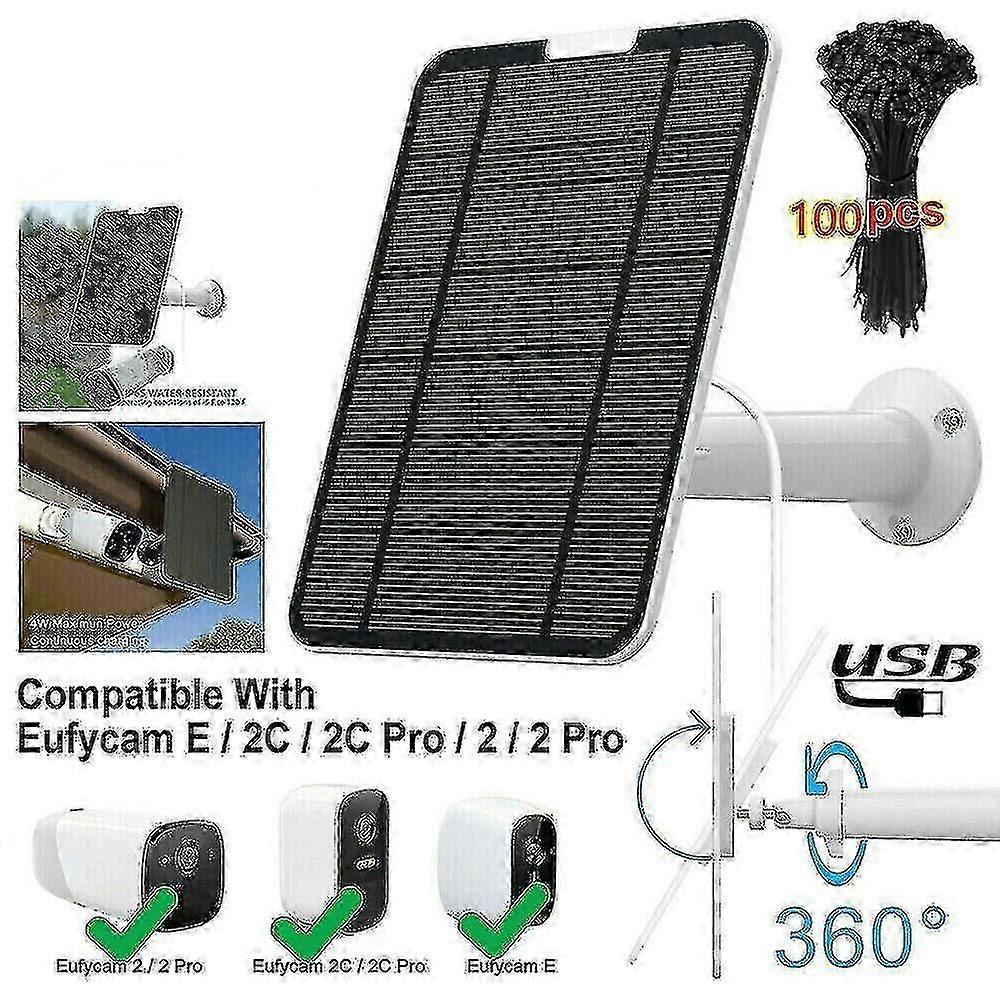 4w Solar Panels For Eufy Eufycam Cam E/2c/e/2 Pro Wall Mount 13ft Power Cable