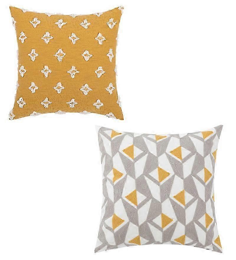 Square Geometric Pattern Tufted Flower Pillowcase 18" Home Decor 2 Pieces