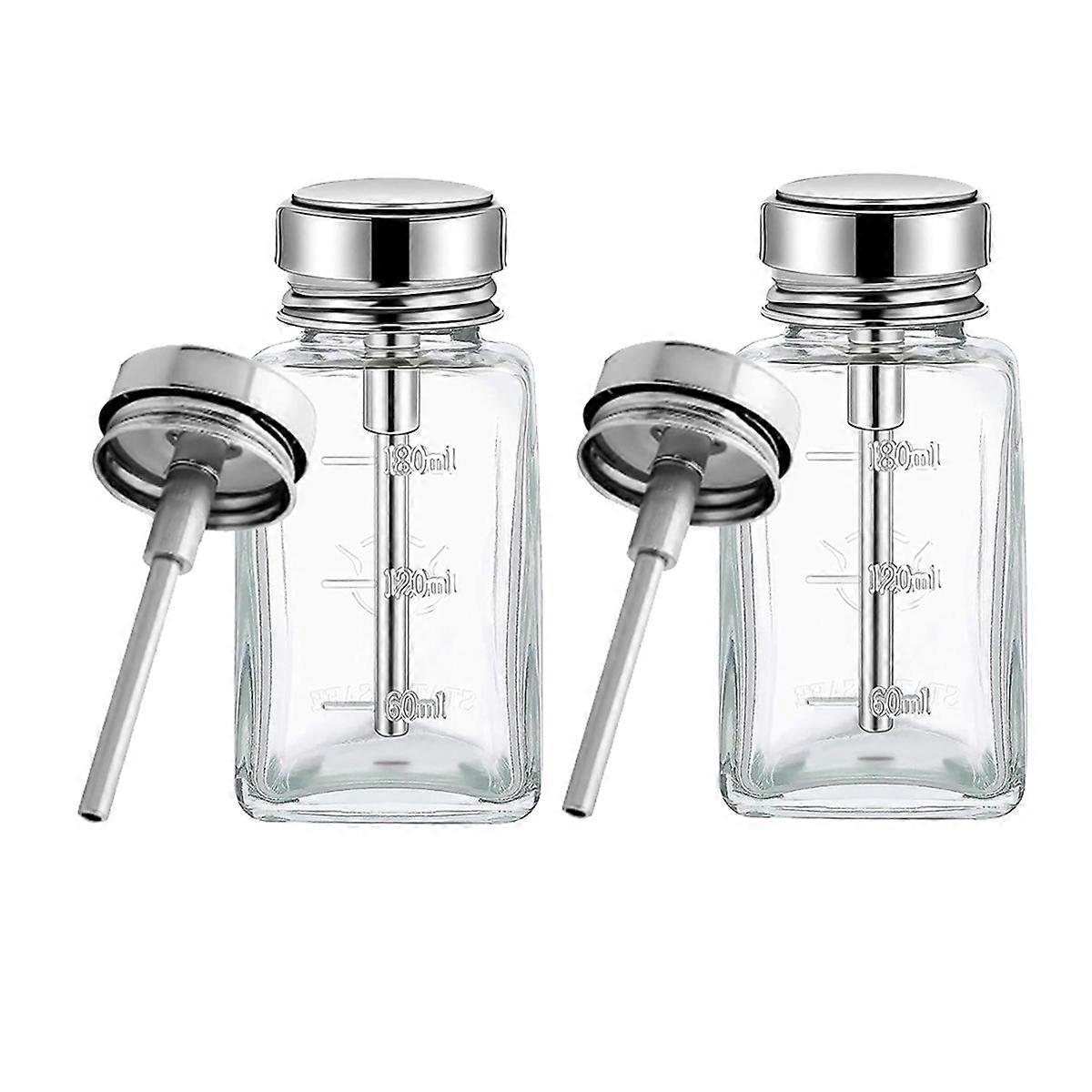 2 Pcs 180 Ml Clear Pump Dispenser Bottle with Metal Flip Cover