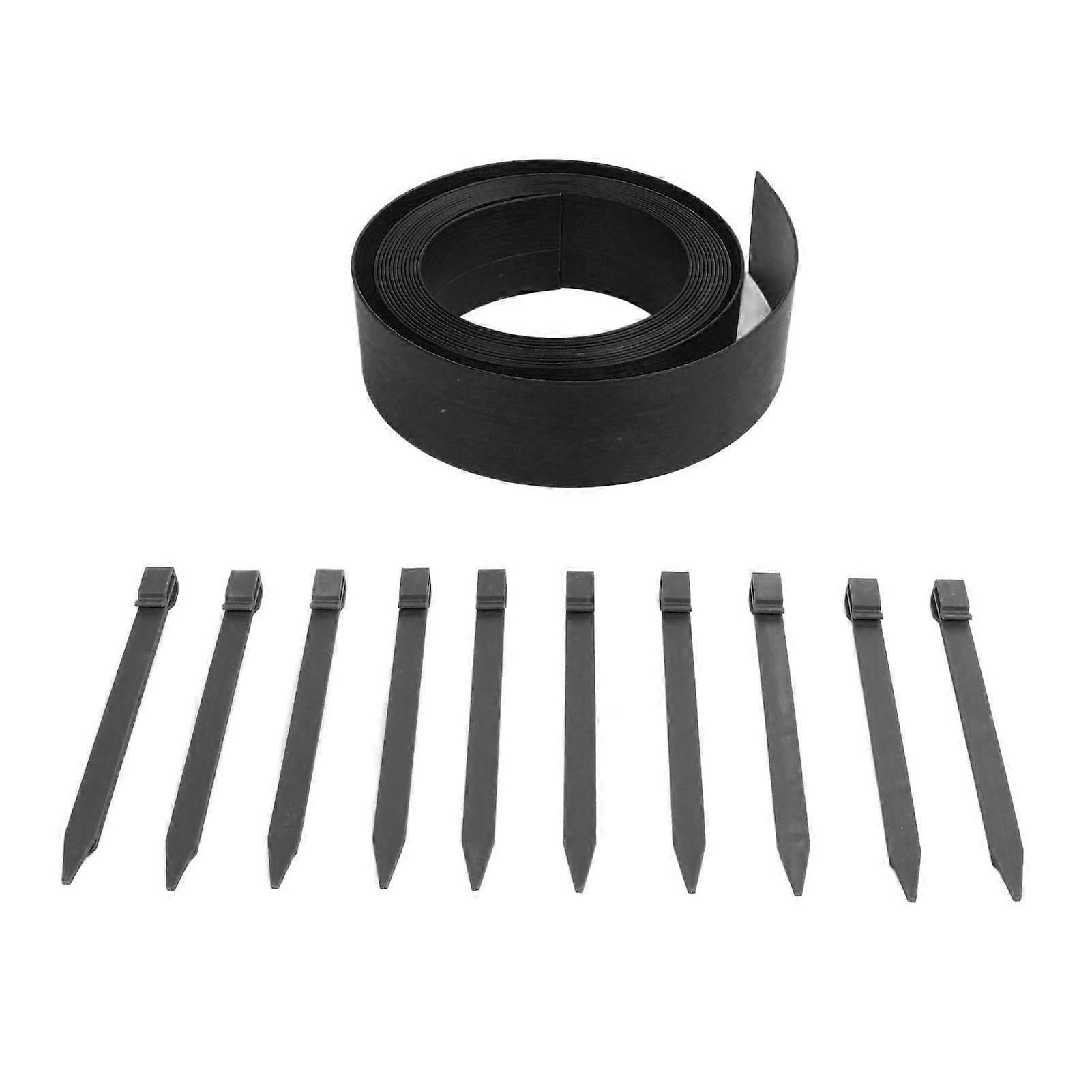 Plastic Garden Edging, Wood Grain Pattern, Flat PE Edging Kit with Fixing Nails, 10m, Black