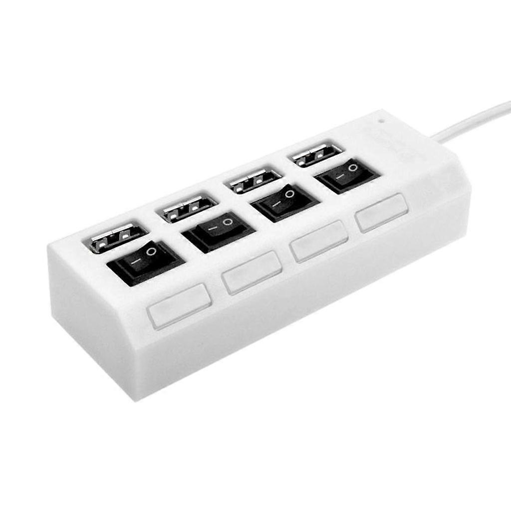 4 Ports USB 2.0 HUB No Driver Required, USB Extension with Switches Power Adapter Support Splitter Computer Accessories White