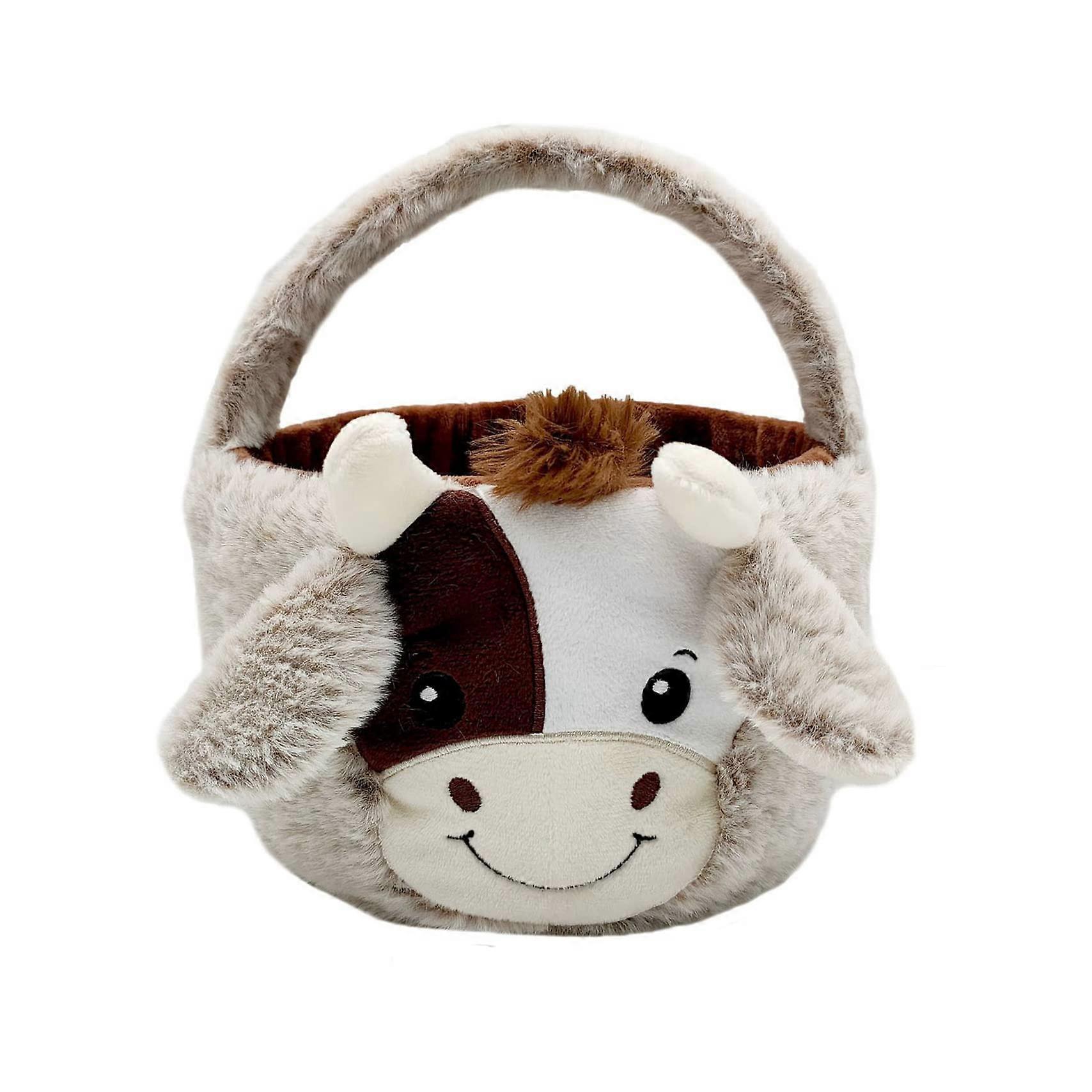 Cute Plush Cow Easter Basket for Storage 7.9"L x 7.9"W x 9.8"H