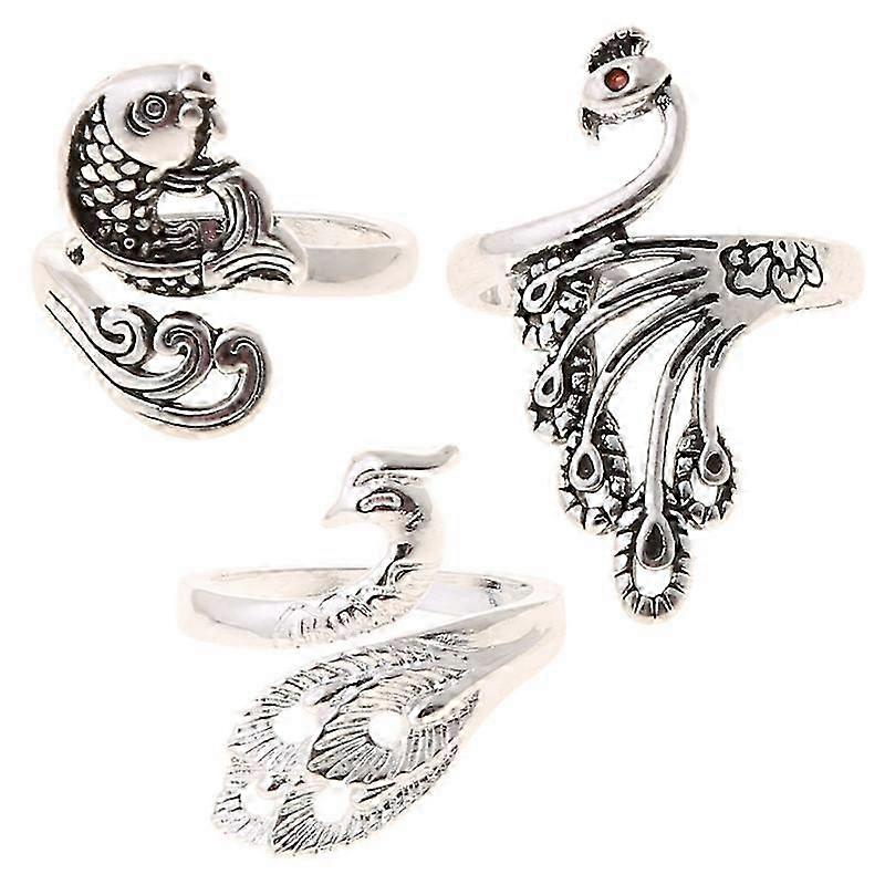 3 قطع خمر الأسماك الطاووس خواتم مفتوحة حلقات معدنية دليل الغزل خواتم الإصبع للنساء hwy