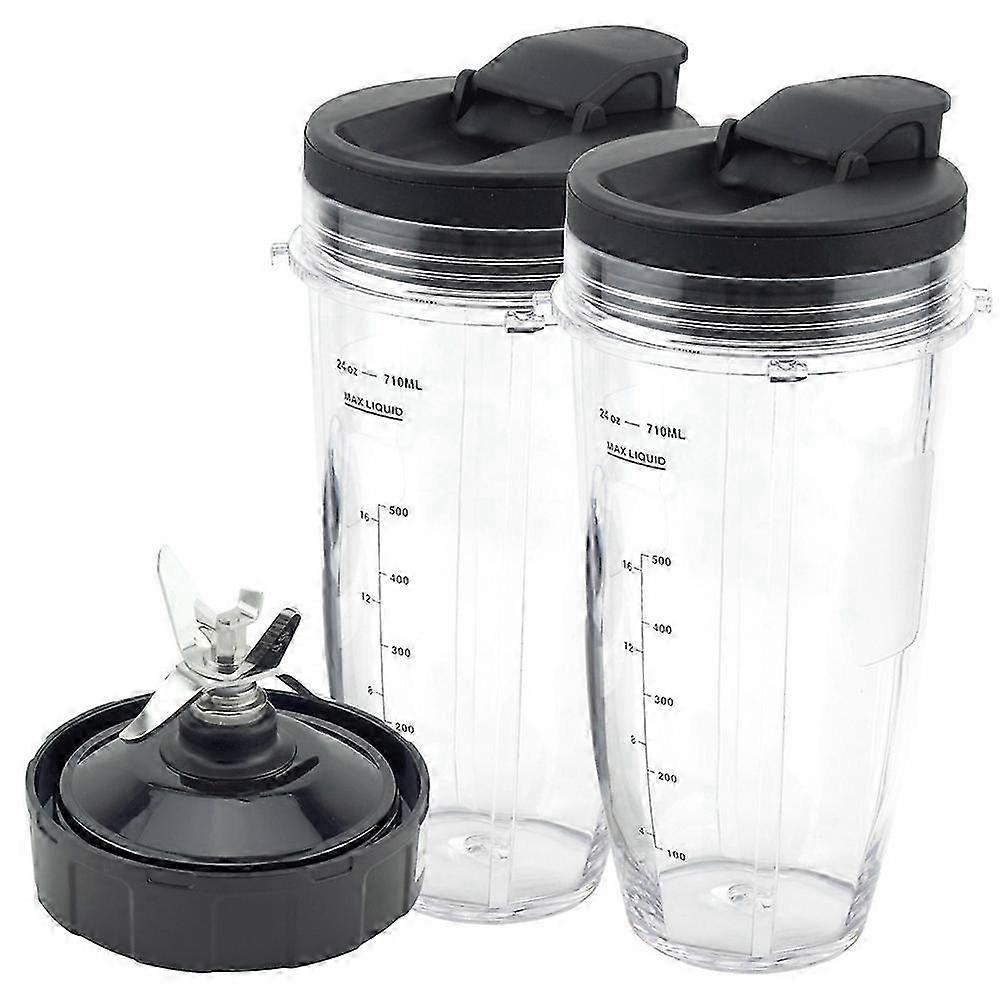 Blender Replacement Parts Compatible with Ninja, 2 24Oz Cups with To-Go Lids, 7 Fins Extractor Blade