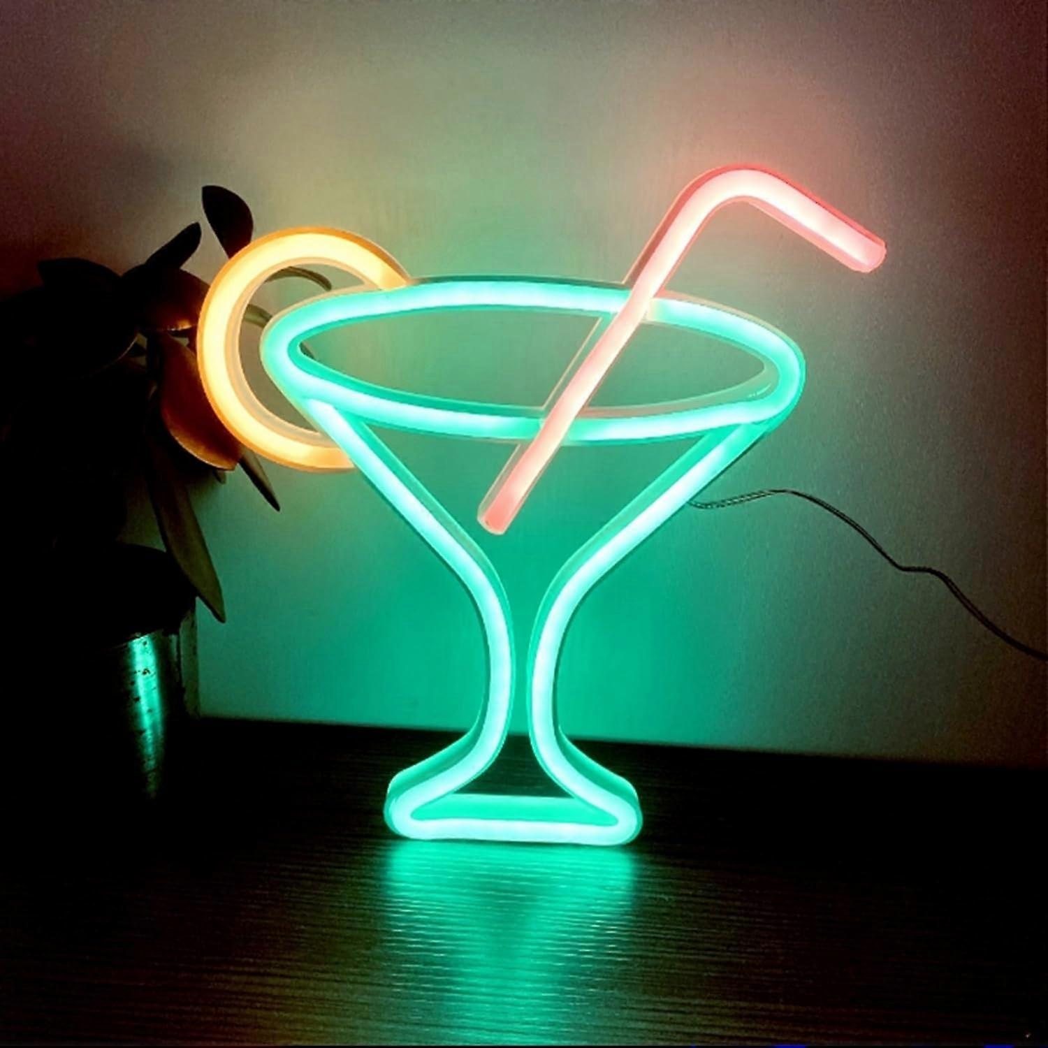 Led Cocktails Neon Sign, Glass Neon Light Battery and USB Dual Powered Bar Neon Night Light Signs for Wall Decor