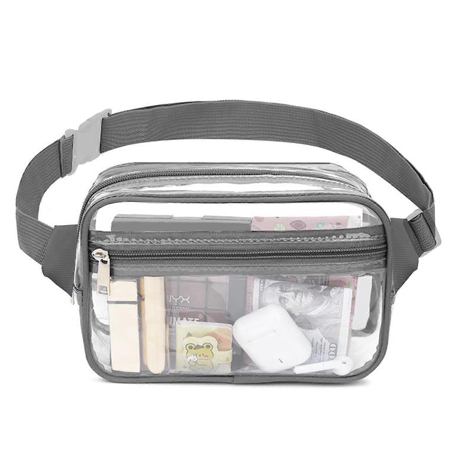Clear Fanny Pack for Stadium Events - Waterproof Transparent PVC Waist Bag with Adjustable Strap in Gray for Concerts and Festivals