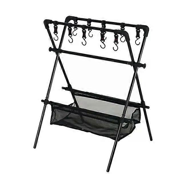 Outdoor Foldable Storage Rack, Camping Multifunction Tableware Tripod, Storage Shelf With Drying Net