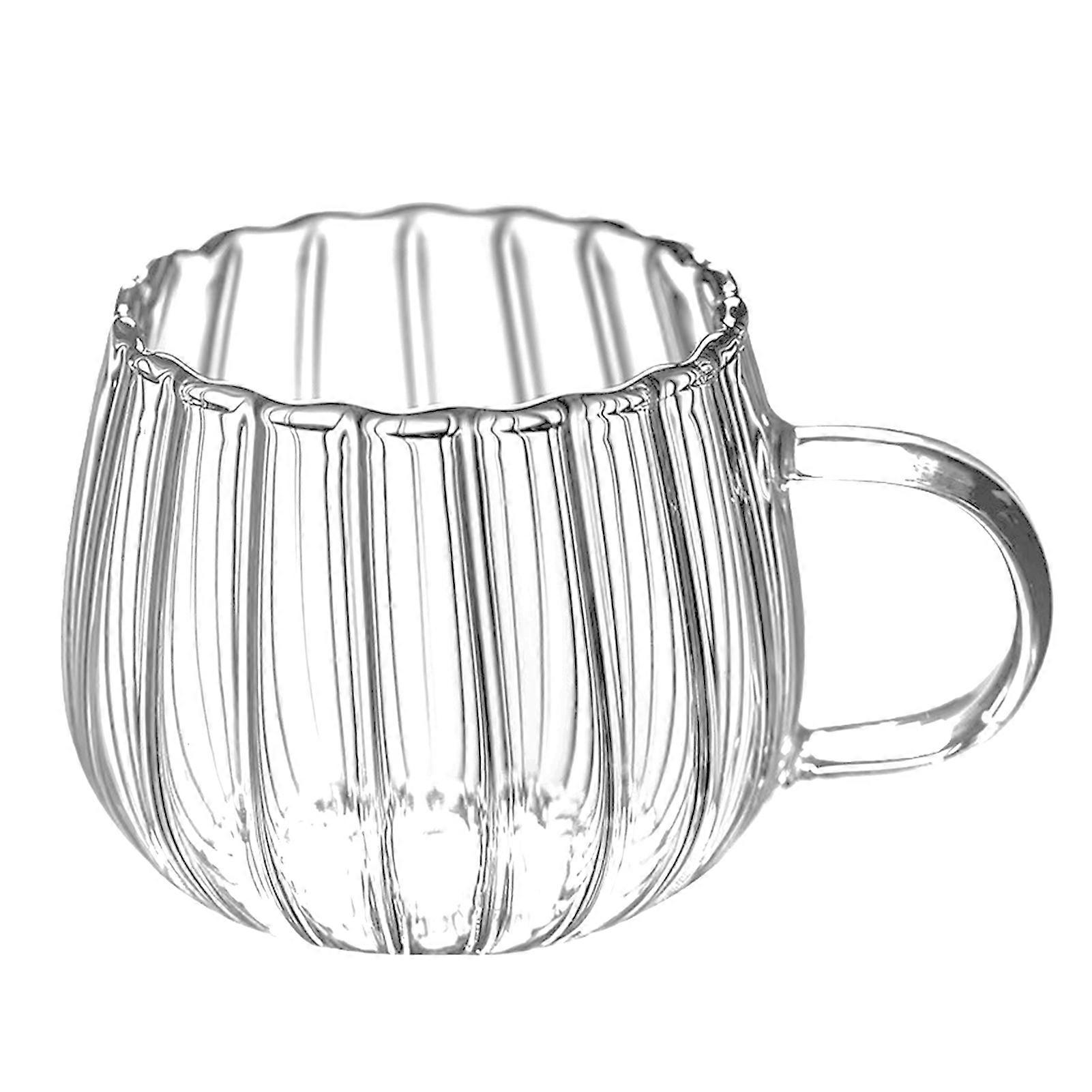 Glass Cups with Handle Transparent Vertical Pattern Petal Design Cup