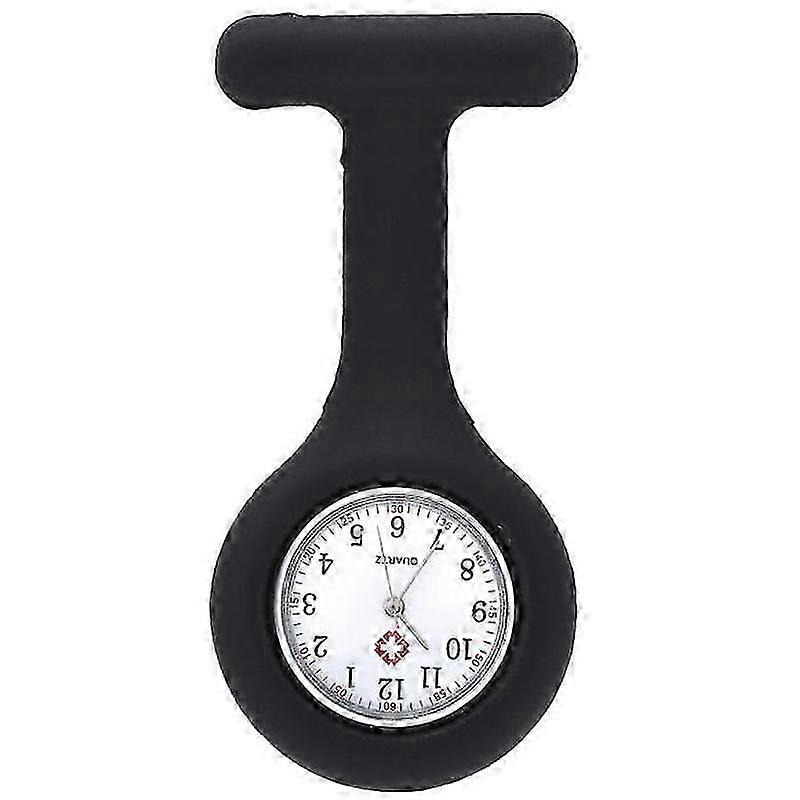 Silikon Saat Hemşire Doktor Kuvars Klip Pin Broş Cep Siyah