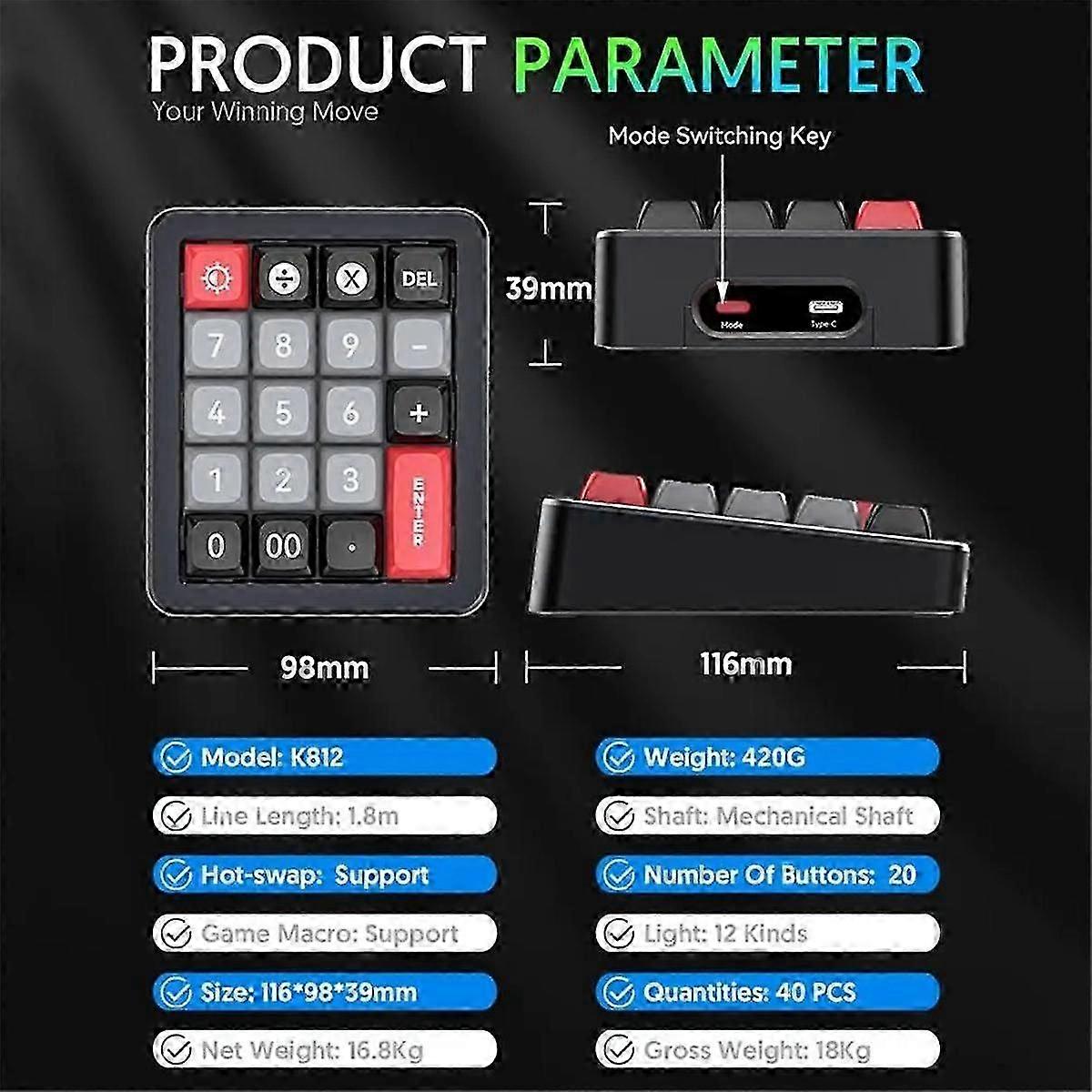 K812 Mechanical Keyboard Wired Hot Swappable Numpad RGB Mechanical Gaming Keyboard Programmable for