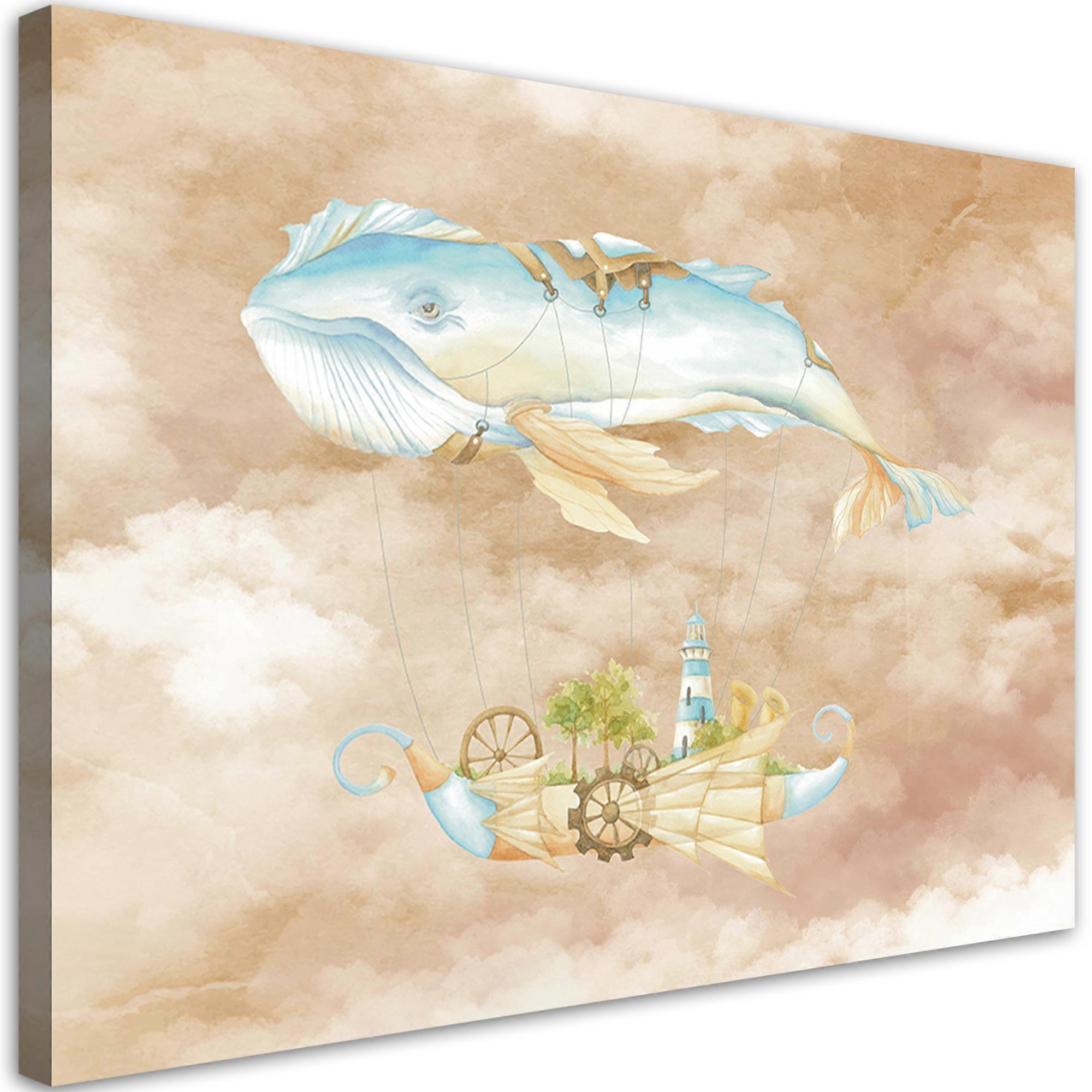 Lienzo, Ballena voladora y barco - 120x80