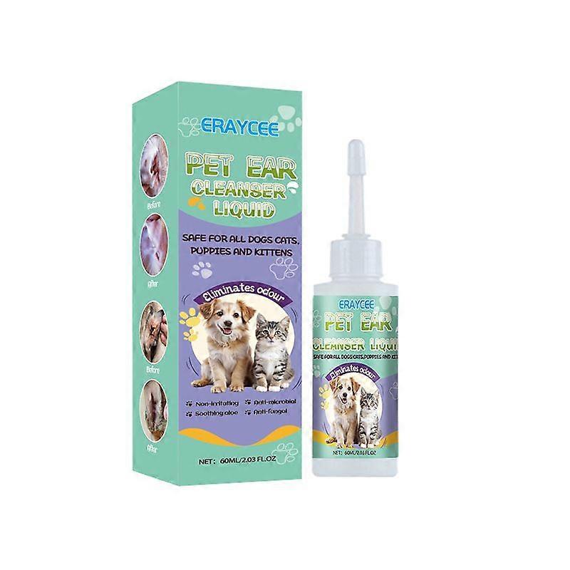 1-Pack Pet Ear Cleanser Plant Extract Earwax Cleaner Cats and Dogs Ear Cleanser 60ML/Bottle