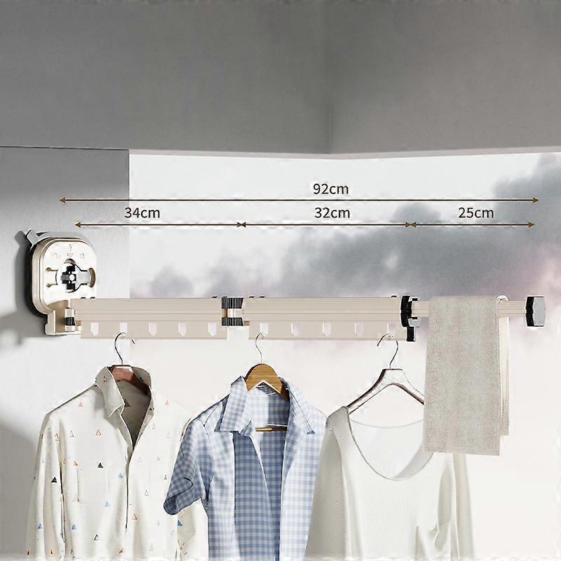 2 Section Retractable Folding Clothes Drying Rack Aluminum Alloy Balcony Window Space Saving Suction