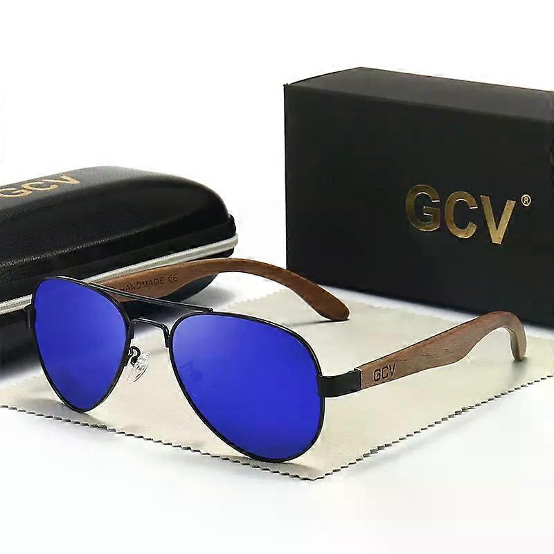 GCV 2025 New Handmade Wood Pilot Sunglasses Polarized Men's Glasses UV400 Protection Mirror Eyewear Walnut Wooden G369