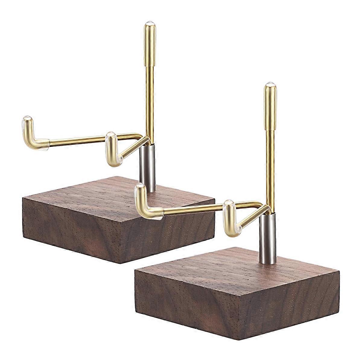 2Pcs Small Display Stand Adjustable Metal Arms and Wooden Base -Decorative Plates Display Stand Ease