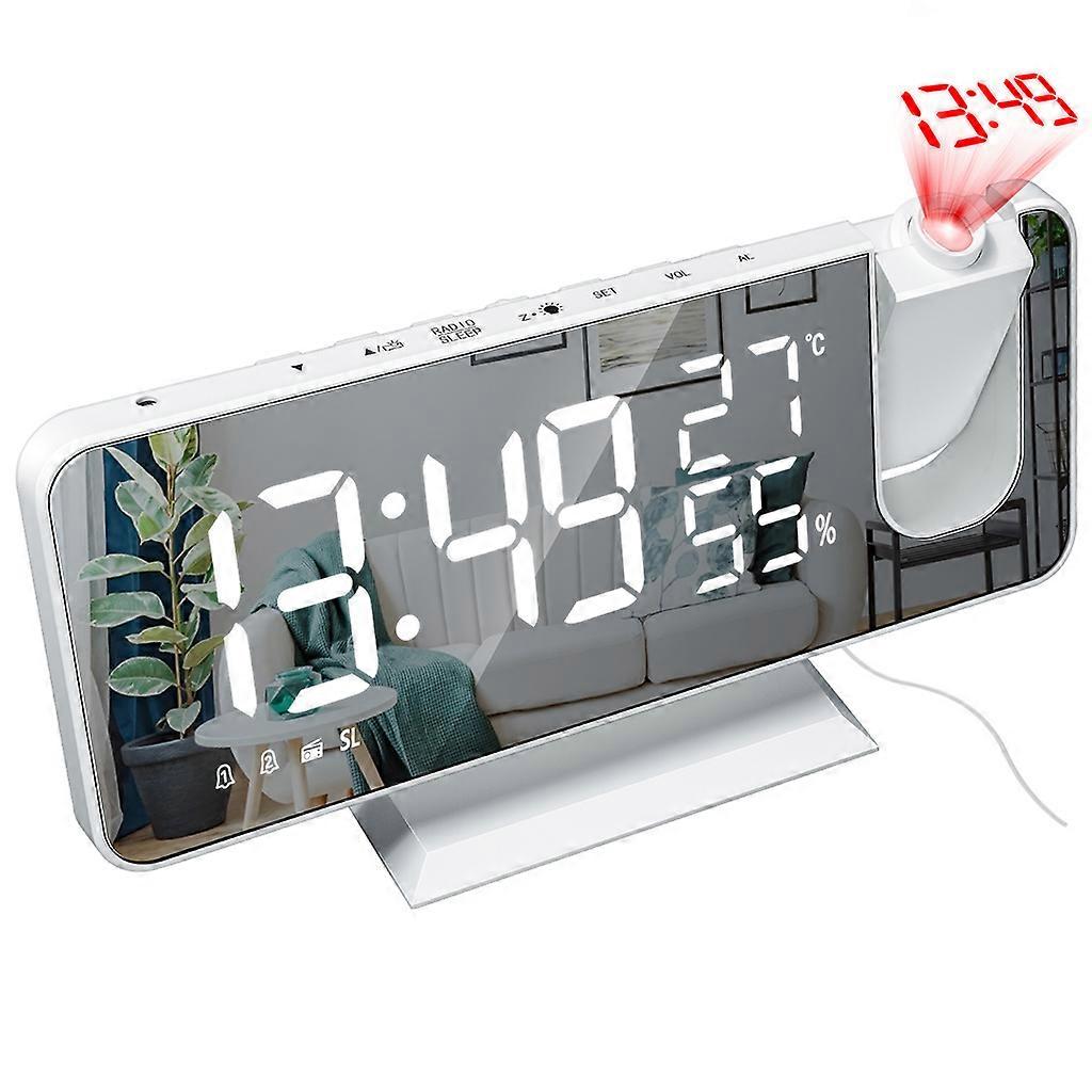 Creative Radio Projection Desktop Alarm Clock Temperature and Humidity Dual Digital Display Table Clock Timing Equipment C