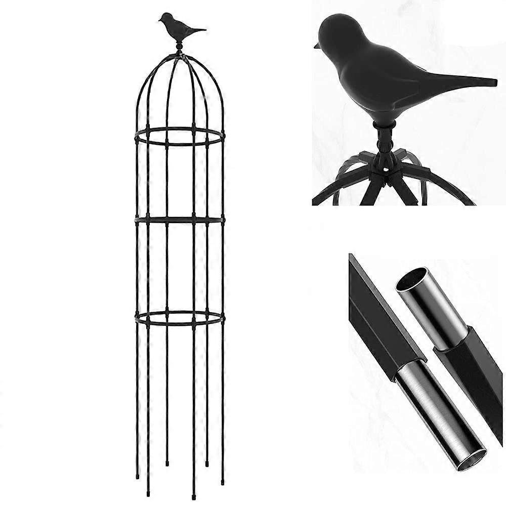 Large Black Trellis Obelisk 180cm, 230cm, 280cm, 330cm - Rust-Protected Garden Column for Roses with 2 Rings