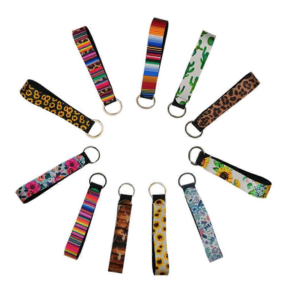 8pcs Neoprene Keychain Decor Diving Material Key Ring Colorful Printing Keychain (Style 1)