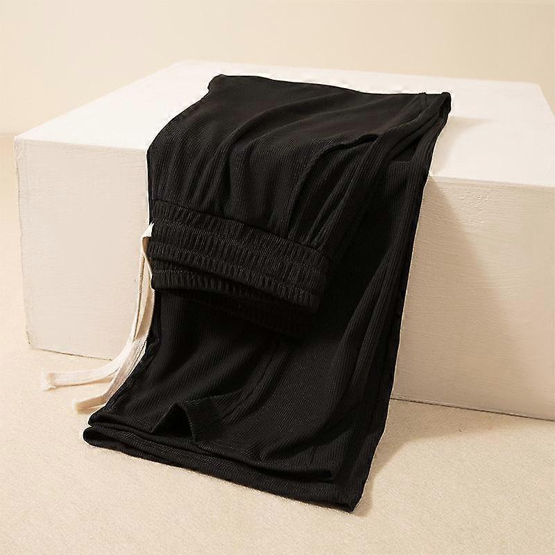 Women's Chic Solid Color Straight Pants With Pockets Elastic Waist Drawstring Wide Leg Trousers Casual Loose Pants Casual Lounge Yoga Pants
