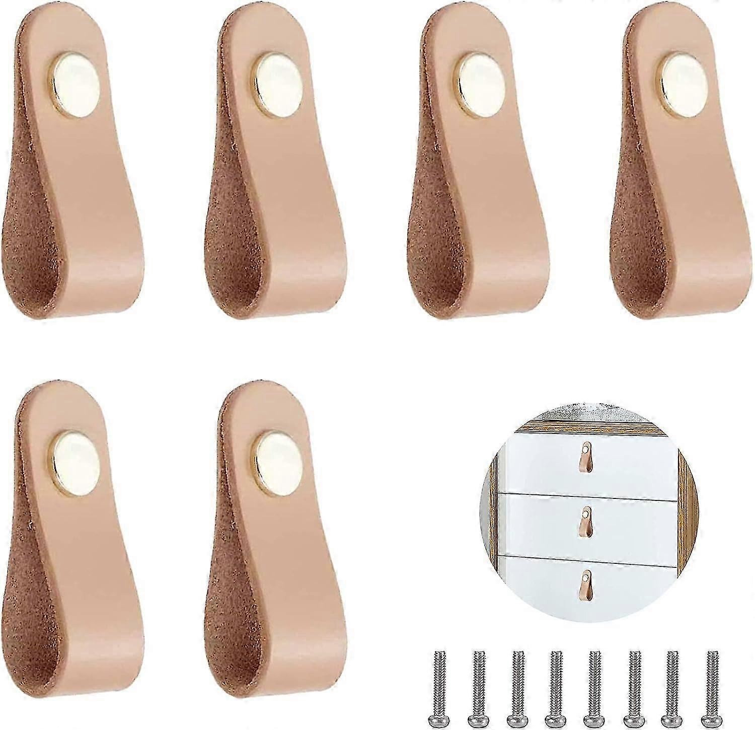 Maniglie per porte in pelle - Confezione da 6 con viti per mobili