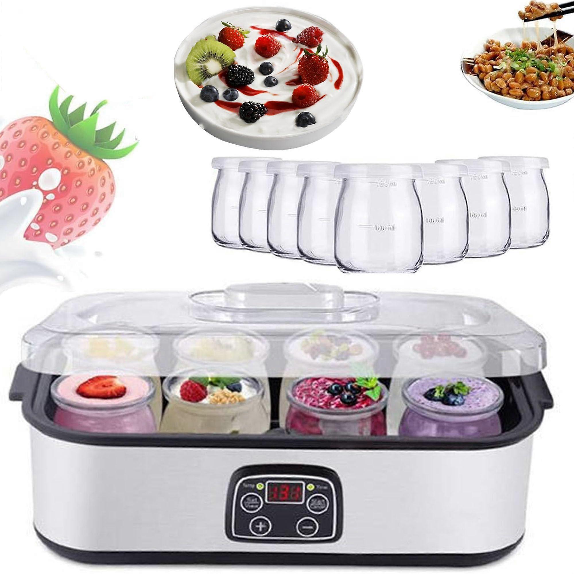 Automatic Yoghurt Machine 1400 ml with 8 x 180 ml Glasses, LED Display, Timer for Homemade Yogurt Production