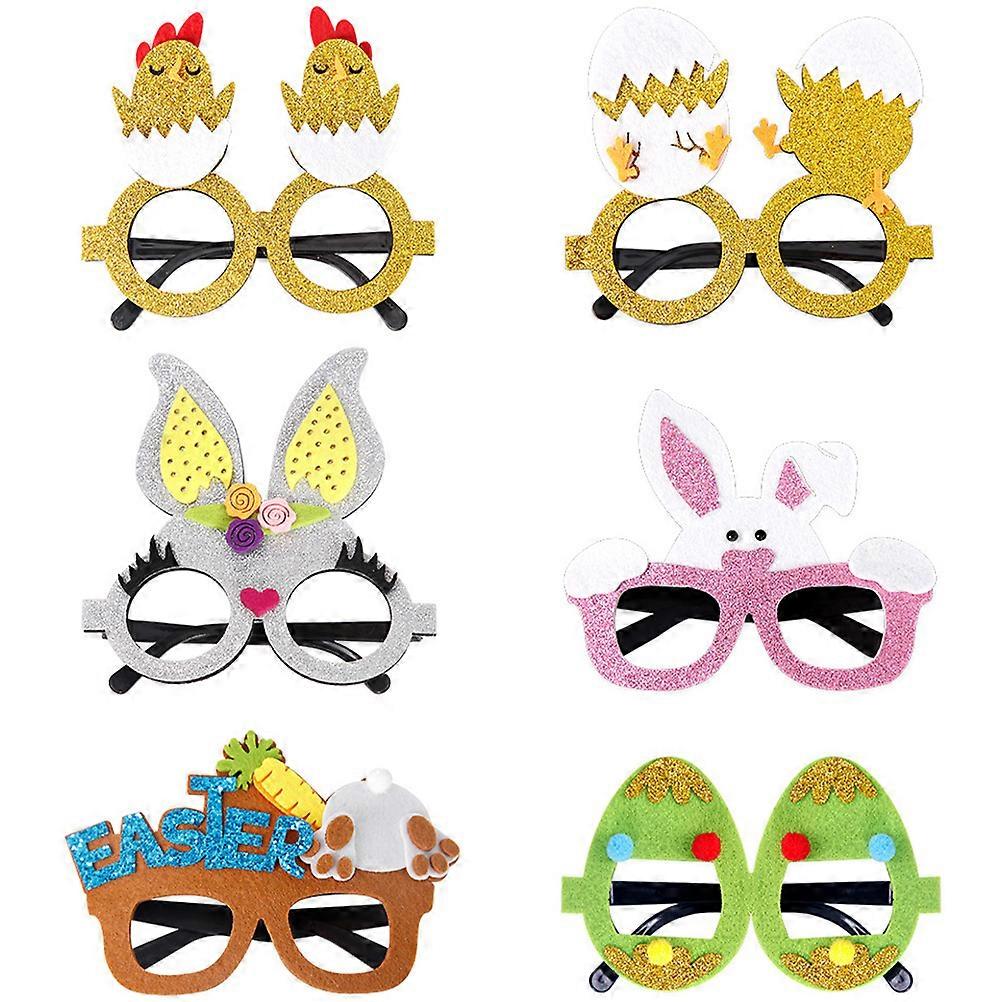 6pcs Lightweight Easter Sunglasses for Adults – Reusable Felt & Plastic Party Glasses with Bunny and Egg Designs for Spring Celebration