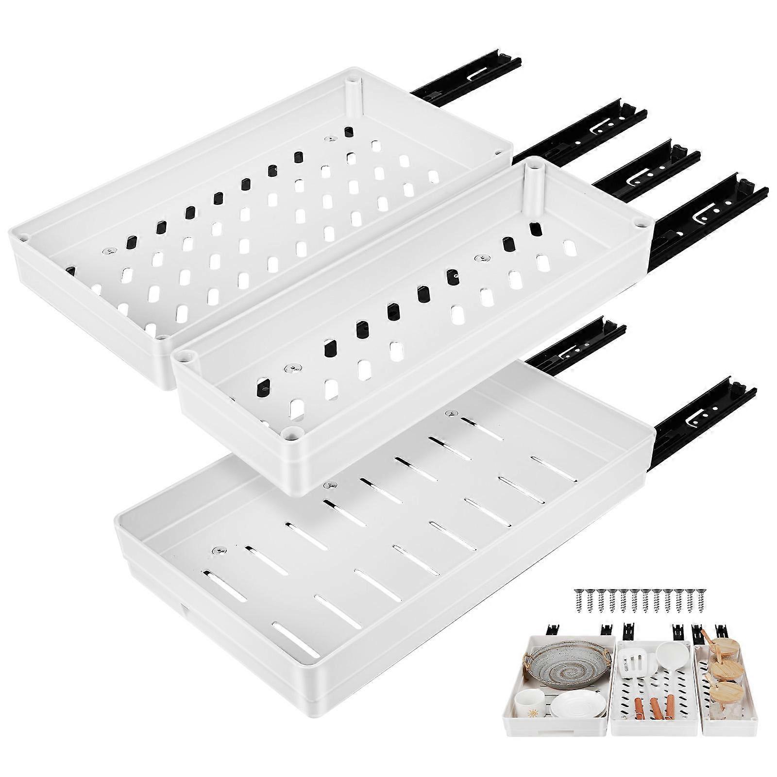 Pull Out Shelf Organizer Kitchen Pull-Out Organizer Storage Rack For Kitchen Bathroom Essentials White 41.50X25.00X6.00CM Sturdy Structure 3Pcs