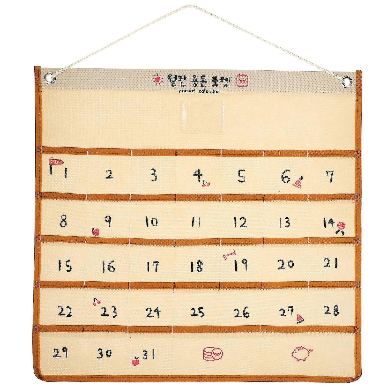 Hanging Calendar Storage Pouch Wall Organizer with Daily Pockets for Keys, Makeup, and Essentials – Elegant Over the Door Design