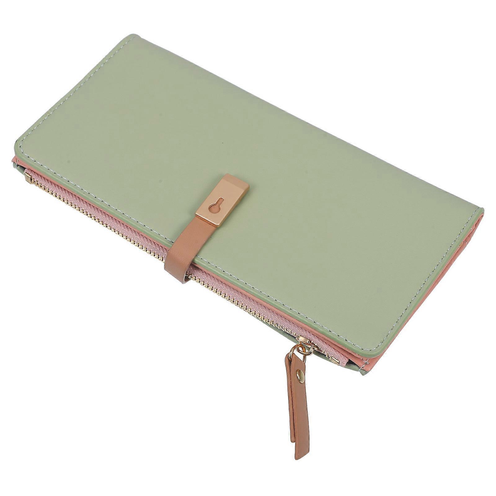 Pu Zipper Bag Light Green Rectangular Long Wallet Clutch Bag Purse Zipper Closure Big Capacity Multi Layer Design Item Organization 1Set