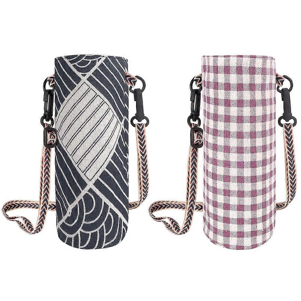 Bottle Carrier Bag Handheld Water Bottle Bags Canvas Material Adjustable Sling Straps 2Pcs