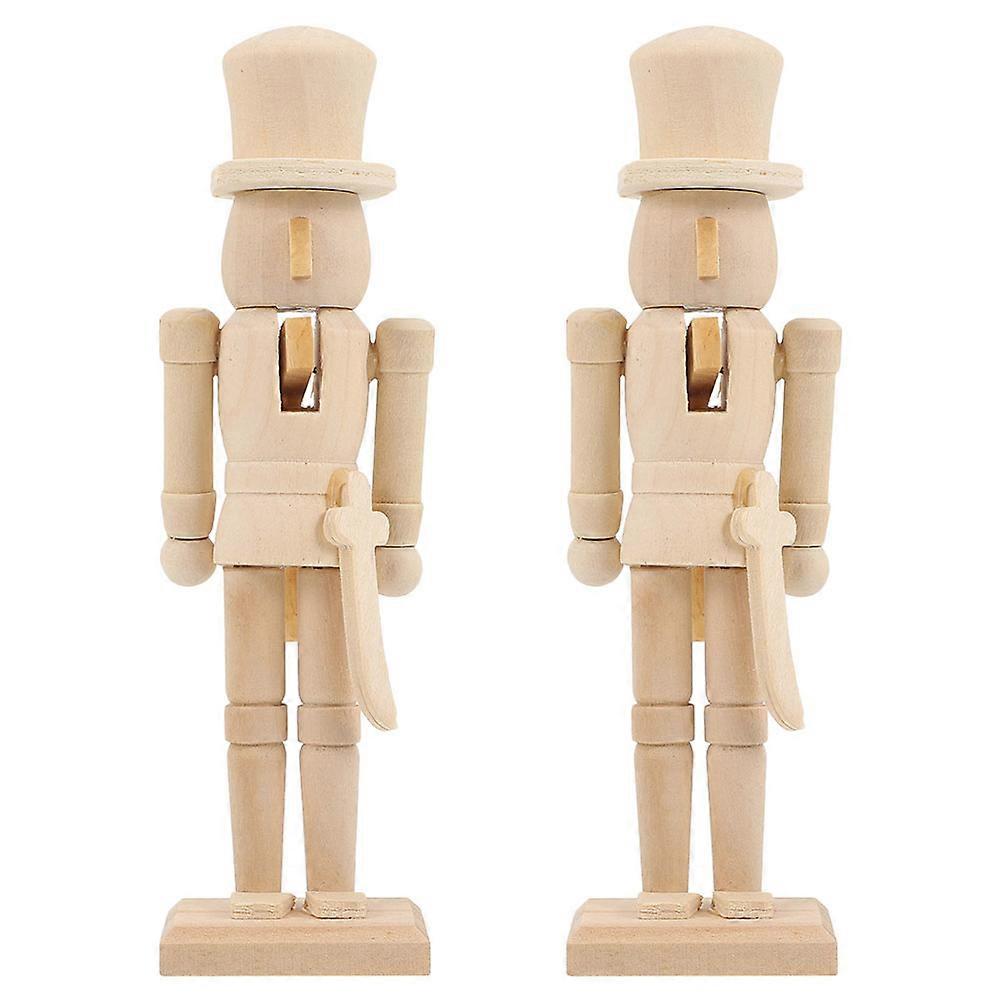 Nutcracker Figurines Decoration Diy Wooden Soldier Beige 18.00X5.00X3.50CM Home And Restaurant Decor 2Pcs
