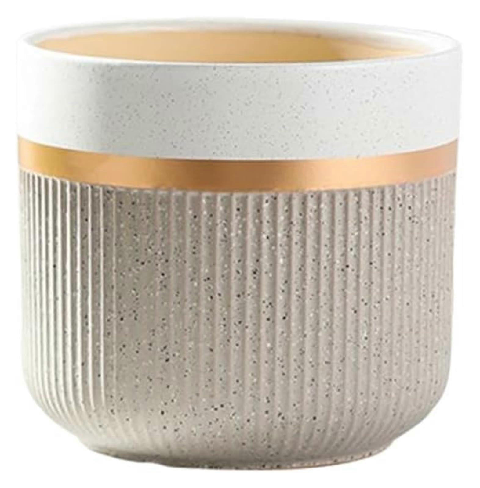 Clay Pot for Plants, Ceramic Planter, 9 Inch Flower Pot with Golden Edge and Drain Hole