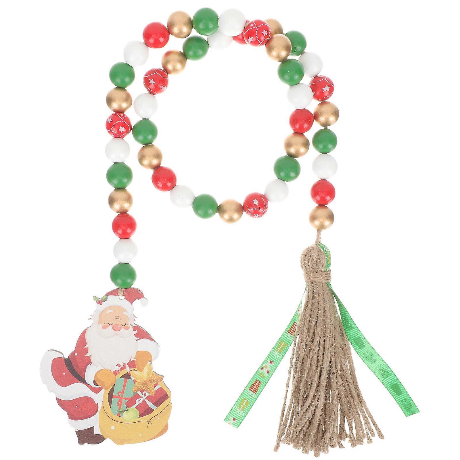 Rustic Bead Tassel Hanging Pendants Christmas Wooden Beads Ornament 85x7cm Home Decor 1Pcs