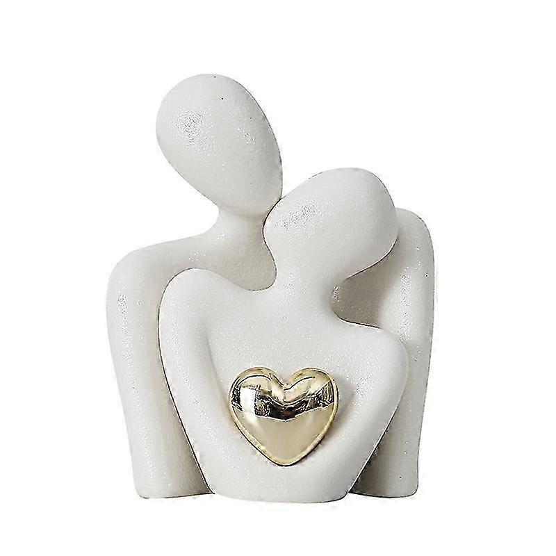 Mini Couple Hug Statue - Ideal Home Decor for Shelves and Coffee Tables (White)