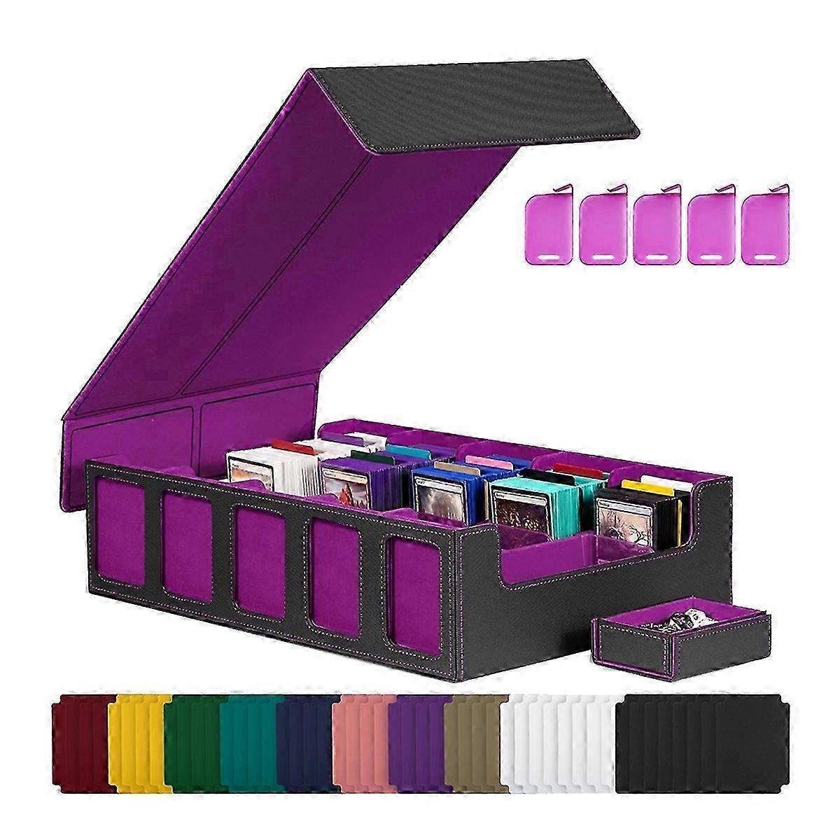 Card Deck Storage Box with Window, 5-Row Case with Removable Lid for Game Sports Cards Black
